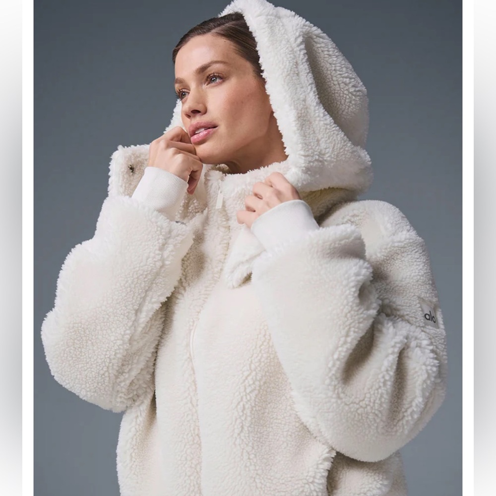 ALO Yoga Cream Teddy Jacket with Hood